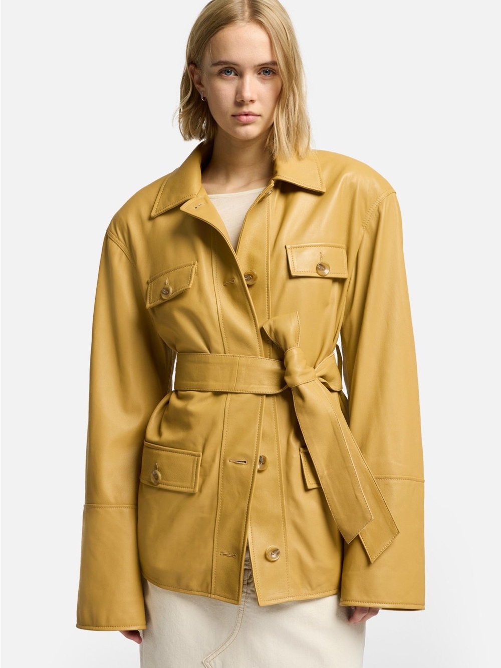 7 FOR ALL MANKIND SAHARIANA CROPPED TRENCH TAN HONEY LAMBSKIN ITALY SIZE S